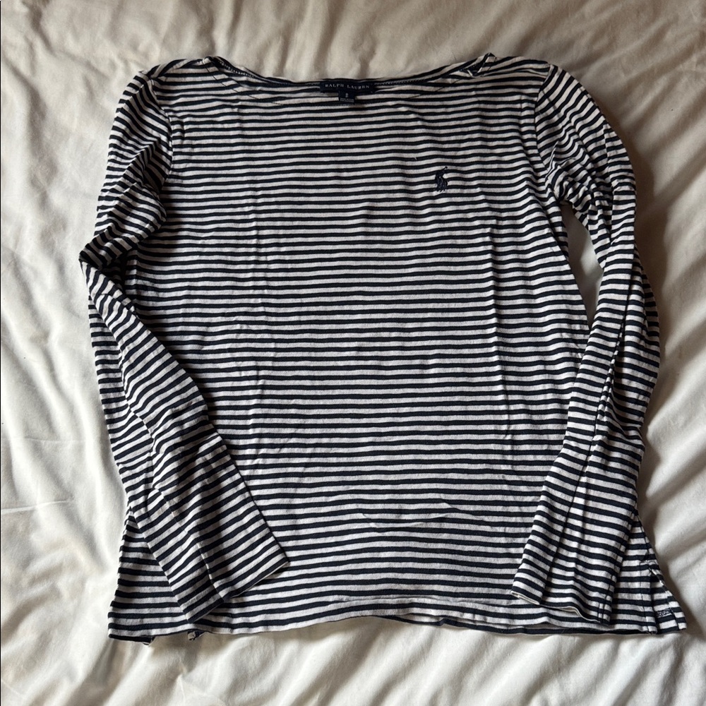 Ralph Lauren Navy and White Striped Top boatneck